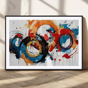 88266-MGC-FP-36x24_Black-Abstract Wall Art – Colorful Circle Canvas Print Red, Blue, Black and Gold, Modern Contemporary Painting Poster for Living Room,
