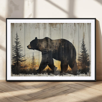 83875-MGV-CV-36X24-Sunset Bear Wall Art – Rustic Wildlife Canvas Print with Forest Silhouette, Cabin Lodge Decor for Living Room or Office