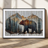 55777-MGV-CV-36X24-Rustic Bear Wall Art Canvas Print, Framed Mountain and Forest Art Picture Print, Wooden Bear Perfect Rustic Lodge Decor Artwork