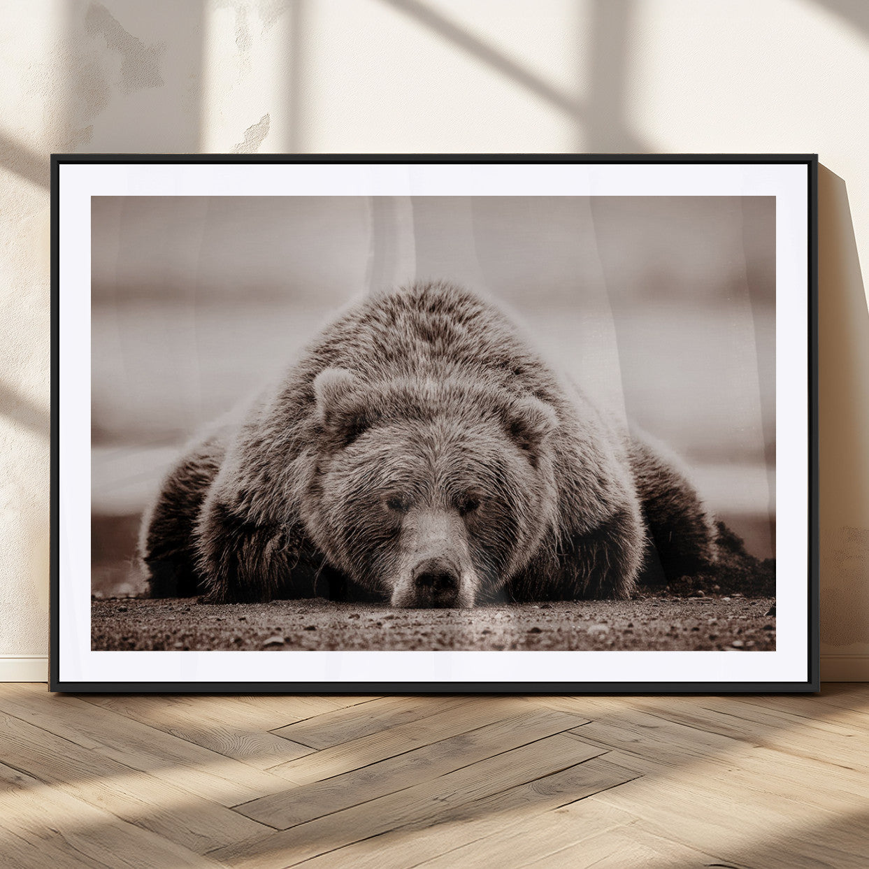 20611-MGC-FP-36x24_Black-Grizzly Bear Wall Art – Majestic Wildlife Sepia Canvas Print, Rustic Nature Animal Artwork for Cabin, Lodge, Living Room, Bedroom,