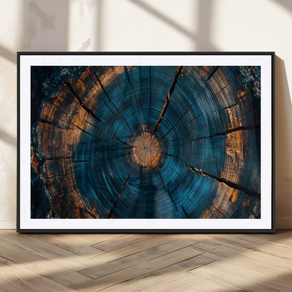 65231-MGC-FP-36x24_Black-Blue and Gold Tree Ring Wall Art – Rustic Abstract Wood Slice Canvas Print, Modern Nature Inspired Artwork for Living Room,