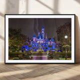 63560-MGC-FP-36x24_Black-Fairy Tale Castle Wall Art – Magical Night Scene Canvas Print with Lights and Gardens, Fantasy Architecture Artwork for Living