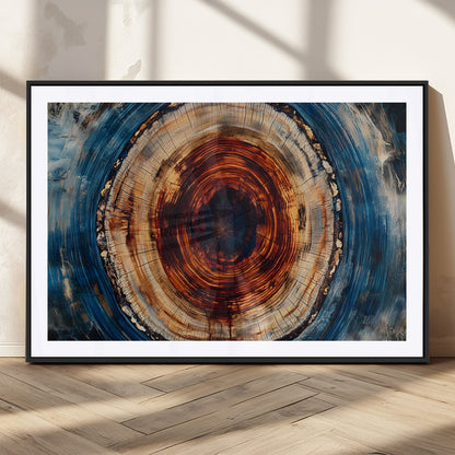 90395-MGC-FP-36x24_Black-Tree Ring Wall Art – Abstract Wood Grain Canvas Print with Fiery Red and Blue Tones, Bold Rustic Nature Inspired Artwork Decor for