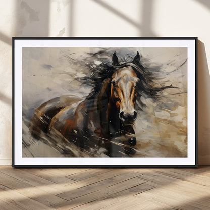 53001-MGC-FP-36x24_Black-Wild Horse Wall Art – Majestic Stallion Canvas Print with Flowing Mane, Rustic Western Style Painting for Living Room, Office or