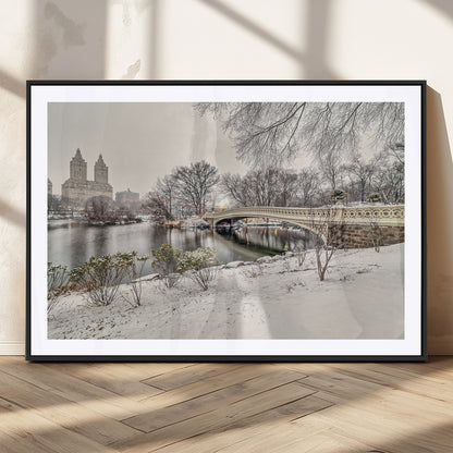 60292-MGC-FP-36x24_Black-Central Park Winter Wall Art – Snowy Bow Bridge Canvas Print, Scenic New York City Landscape Photography for Living Room, Bedroom