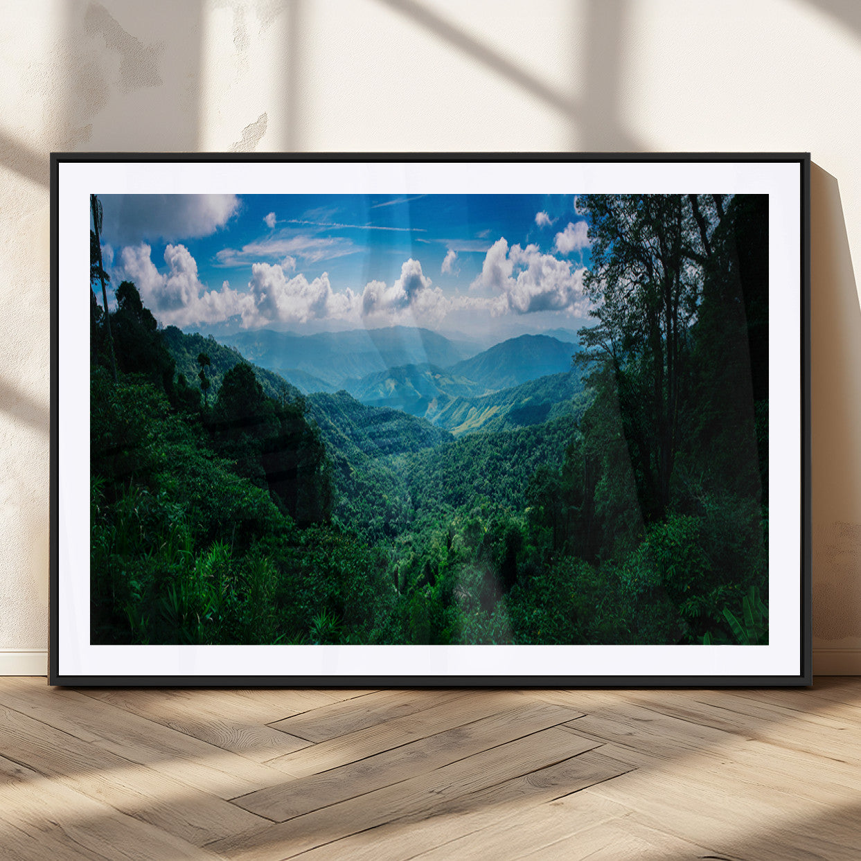 74439378-MGV-CV-36X24-Tropical Jungle Wall Art Canvas Print, Framed Lush Valley Art Picture Print, Forest Mountains Perfect Tropical Wilderness Decor