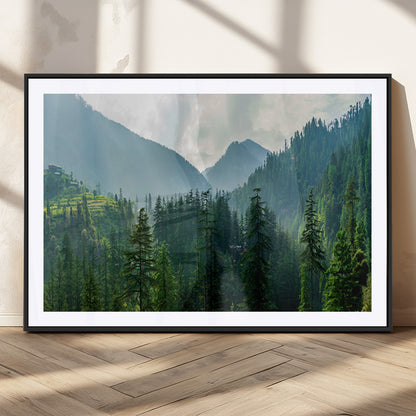 83417191-MGC-FP-36x24_Black-Misty Mountain Forest Wall Art – Pine Tree Landscape Canvas Print, Nature Photography Panorama, Tranquil Green Forest Décor for