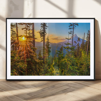 83544043-MGV-CV-36X24-Forest Sunset Wall Art Canvas Print, Framed Sunset Trees Art Picture Print, Green Pines Perfect Rustic Nature Decor Artwork