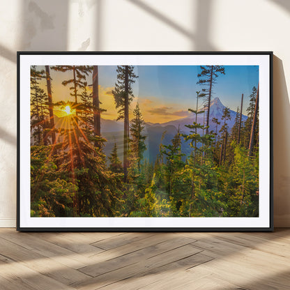 83544043-MGV-CV-36X24-Forest Sunset Wall Art Canvas Print, Framed Sunset Trees Art Picture Print, Green Pines Perfect Rustic Nature Decor Artwork