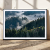 84598503-MGV-CV-36X24-Misty Forest Wall Art Canvas Print, Framed Pine Hills Art Picture Print, Moody Hills Perfect Moody Woodland Decor Artwork