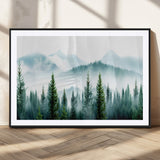 16716676-MGV-CV-36X24-Pine Forest Wall Art Canvas Print, Framed Misty Mountains Art Picture Print, Foggy Trees Perfect Moody Forest Decor Artwork