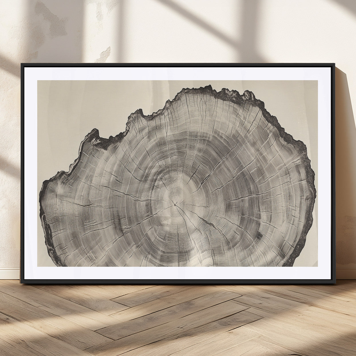 98921313-MGC-FP-36x24_Black-Tree Ring Wall Art Canvas Print, Framed Wood Slice Art Picture Print, Minimalist Wood Perfect Rustic Academic Decor Artwork