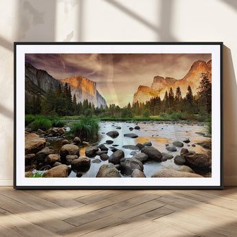 90956031-MGC-FP-36x24_Black-Yosemite Valley Wall Art – Scenic Mountain River Landscape Canvas Print, Nature Photography for Living Room, Bedroom, Cabin,