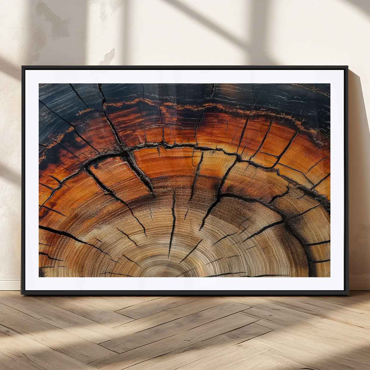 65909987-MGC-FP-36x24_Black-Rustic Tree Ring Wall Art – Nature Inspired Wooden Texture Canvas Print, Modern Abstract Artwork for Living Room, Bedroom, Office