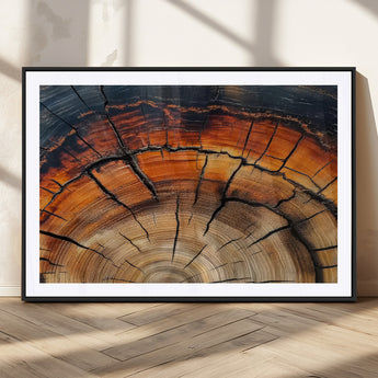 65909987-MGC-FP-36x24_Black-Rustic Tree Ring Wall Art – Nature Inspired Wooden Texture Canvas Print, Modern Abstract Artwork for Living Room, Bedroom, Office