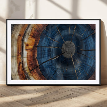 60099360-MGC-FP-36x24_Black-Blue Tree Ring Wall Art – Rustic Wood Grain Canvas Print, Modern Abstract Artwork with Natural Texture for Living Room, Bedroom,