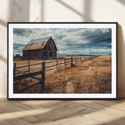 69356982-MGV-CV-36X24-Old Barn Wall Art Canvas Print, Framed Rustic Fence Art Picture Print, Wooden Farmhouse Perfect Rustic Farmhouse Decor Artwork