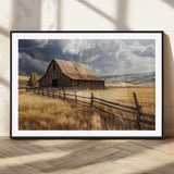 38758826-MGC-FP-36x24_Black-Rustic Barn Wall Art Canvas Print, Framed Moody Barn Art Picture Print, Golden Field Perfect Rustic Farmhouse Decor Artwork
