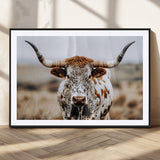 76294381-MGC-FP-36x24_Black-Texas Longhorn Wall Art Canvas Print, Framed Spotted Cow Art Picture Print, Horned Cattle Perfect Rustic Western Decor Artwork