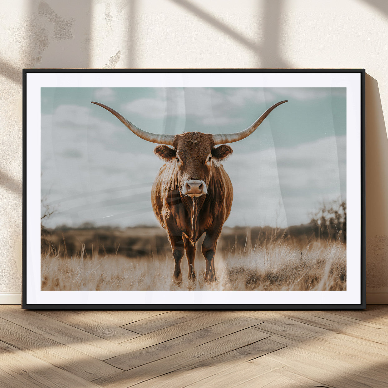 39350715-MGC-FP-36x24_Black-Texas Longhorn Wall Art Canvas Print, Framed Longhorn Cow Art Picture Print, Western Cattle Perfect Rustic Western Decor Artwork