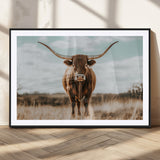 39350715-MGC-FP-36x24_Black-Texas Longhorn Wall Art Canvas Print, Framed Longhorn Cow Art Picture Print, Western Cattle Perfect Rustic Western Decor Artwork