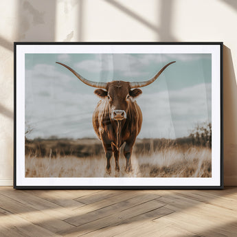 39350715-MGC-FP-36x24_Black-Texas Longhorn Wall Art Canvas Print, Framed Longhorn Cow Art Picture Print, Western Cattle Perfect Rustic Western Decor Artwork
