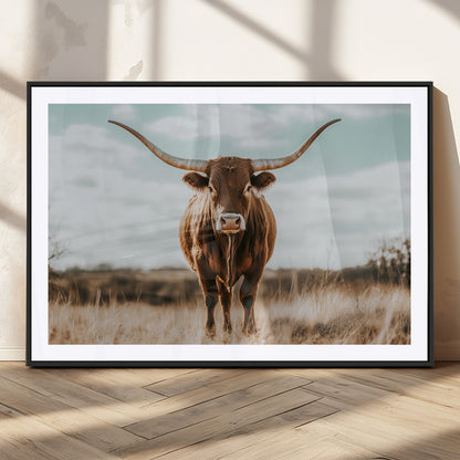 39350715-MGC-FP-36x24_Black-Texas Longhorn Wall Art Canvas Print, Framed Longhorn Cow Art Picture Print, Western Cattle Perfect Rustic Western Decor Artwork