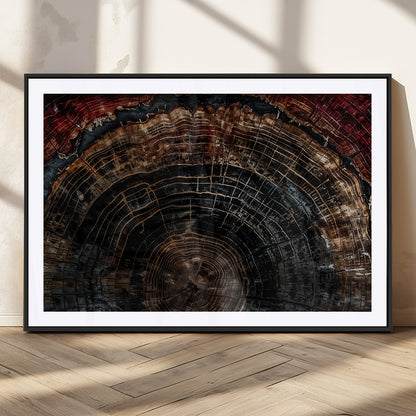 43686762-MGC-FP-36x24_Black-Dark Wood Ring Wall Art Canvas Print, Framed Abstract Wood Tree Art Picture Print, Rustic Tree Slice Perfect Rustic Decor Artwork