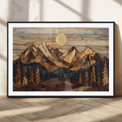 39116082-MGC-FP-36x24_Black-Wood Mountain Landscape Wall Art Canvas Print, Framed Sunset Hills Art Picture Print, Abstract Nature Perfect Boho Decor Artwork