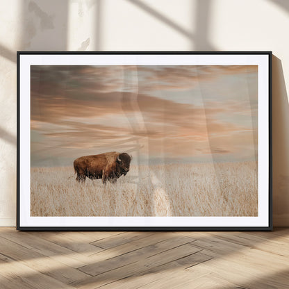 87282289-MGC-FP-36x24_Black-Bison Wall Art Canvas Print, Framed Buffalo Art Picture Print, Western Prairie Perfect Rustic Decor Artwork