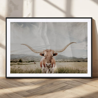 80054319-MGV-CV-36X24-Longhorn Wall Art – Rustic Western Canvas Print, Majestic Bull Artwork for Farmhouse, Ranch or Living Room
