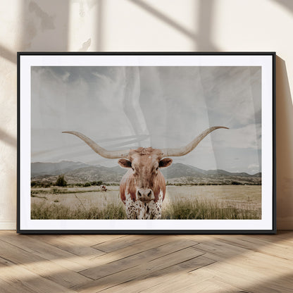 80054319-MGV-CV-36X24-Longhorn Wall Art – Rustic Western Canvas Print, Majestic Bull Artwork for Farmhouse, Ranch or Living Room