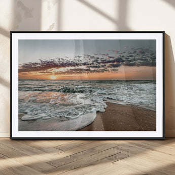 40632752-MGC-FP-36x24_Black-Ocean Sunset Wall Art Canvas Print, Framed Beach Waves Art Picture Print, Coastal Scene Perfect Coastal Decor Artwork