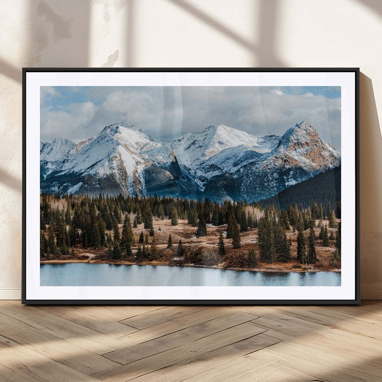 36247746-MGV-CV-36X24-Snowy Peaks Wall Art Canvas Print, Framed Alpine Lake Art Picture Print, Pine Forest Perfect Alpine Wilderness Decor Artwork