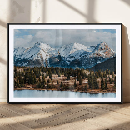 36247746-MGV-CV-36X24-Snowy Peaks Wall Art Canvas Print, Framed Alpine Lake Art Picture Print, Pine Forest Perfect Alpine Wilderness Decor Artwork