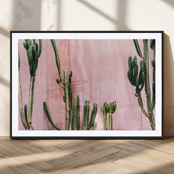 93119502-MGC-FP-36x24_Black-Tall Cactus Wall Art Canvas Print, Framed Pink Wall Art Picture Print, Cactus Lines Perfect Modern Desert Decor Artwork