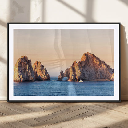 72996116-MGC-FP-36x24_Black-El Arco Wall Art Canvas Print, Framed Cabo Rocks Art Picture Print, Ocean Arch Perfect Golden Coastal Landmark Decor Artwork