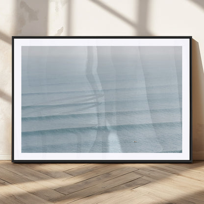 47814787-MGC-FP-36x24_Black-Ocean Waves Wall Art Canvas Print, Framed Solo Surfer Art Picture Print, Wave Lines Perfect Minimalist Ocean Decor Artwork