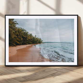 88125882-MGV-CV-36X24-Tropical Shoreline Wall Art Canvas Print, Framed Palm Trees Art Picture Print, Tropical Ocean Perfect Tropical Coastal Decor