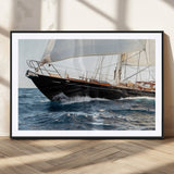 97168626-MGC-FP-36x24_Black-Sailing Yacht Wall Art Canvas Print, Framed Wooden Yacht Art Picture Print, Ocean Waves Perfect Nautical Coastal Decor Artwork