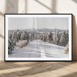 62119206-MGC-FP-36x24_Black-Snowy Trail Wall Art Canvas Print, Framed Ski Slope Art Picture Print, Winter Pines Perfect Alpine Adventure Decor Artwork