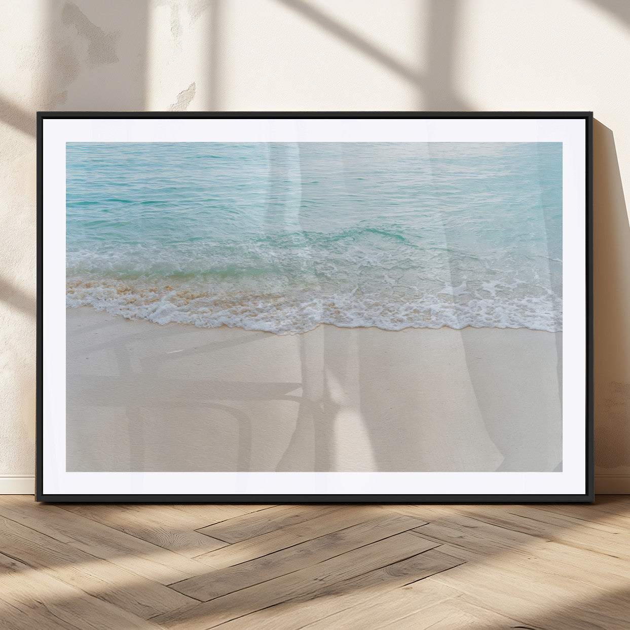 77194056-MGC-FP-36x24_Black-Soft Shoreline Wall Art Canvas Print, Framed Gentle Waves Art Picture Print, Clear Water Perfect Minimalist Coastal Decor Artwork
