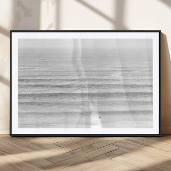 66534476-MGV-CV-36X24-Lone Surfer Wall Art Canvas Print, Framed Ocean Waves Art Picture Print, Minimal Sea Perfect Minimal Coastal Decor Artwork