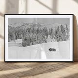 68081143-MGV-CV-36X24-Snowy Bison Wall Art Canvas Print, Framed Winter Forest Art Picture Print, Lone Bison Perfect Monochrome Winter Wild Decor Artwork
