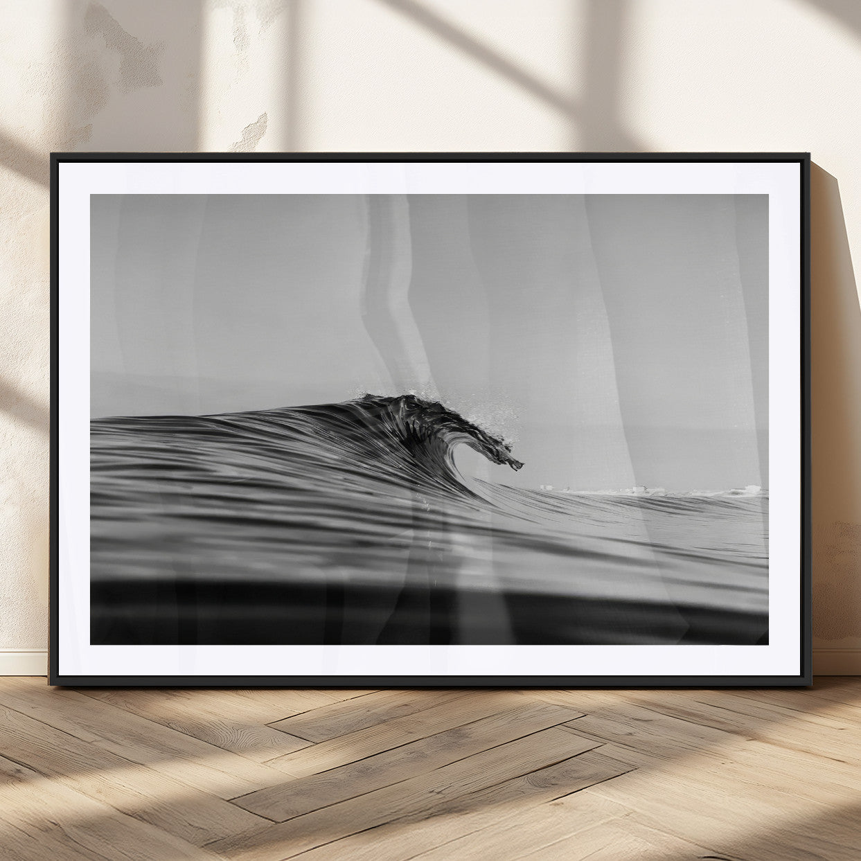 24029476-MGC-FP-36x24_Black-Black Wave Wall Art Canvas Print, Framed Abstract Surf Art Picture Print, Minimalist Ocean Perfect Minimalist Coastal Decor