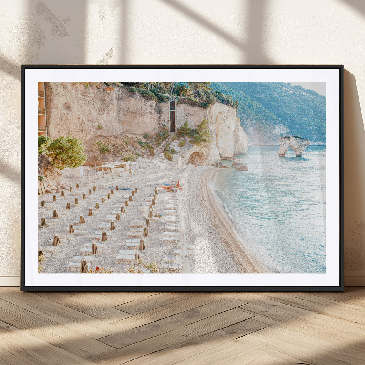 84816639-MGV-CV-36X24-Mediterranean Beach Wall Art Canvas Print, Framed Airy Coastal Art Picture Print, Summer Shore Perfect Coastal Retreat Decor