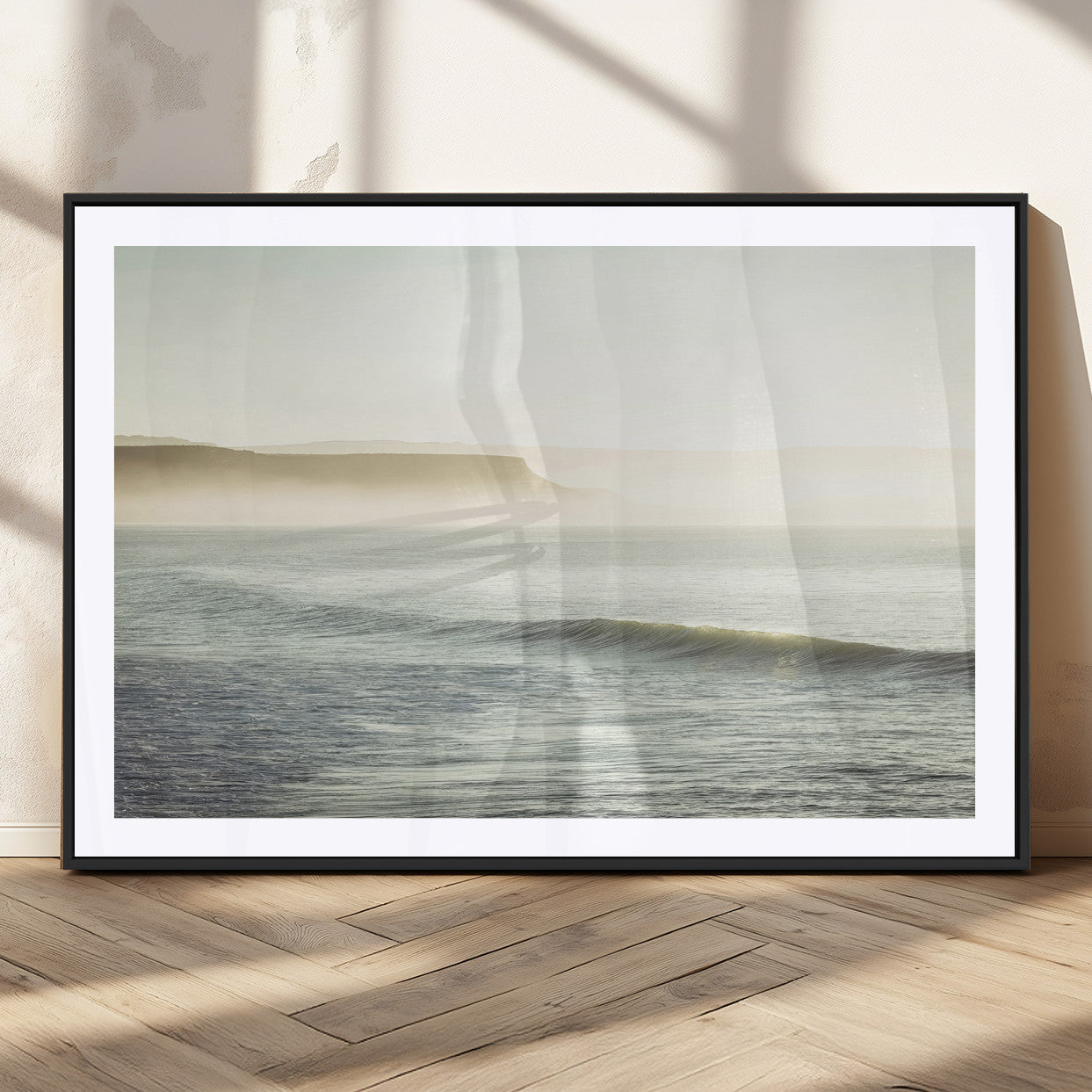39310633-MGV-CV-36X24-Coastal Cliffs Wall Art Canvas Print, Framed Misty Ocean Art Picture Print, Morning Light Perfect Minimalistic Coastal Decor