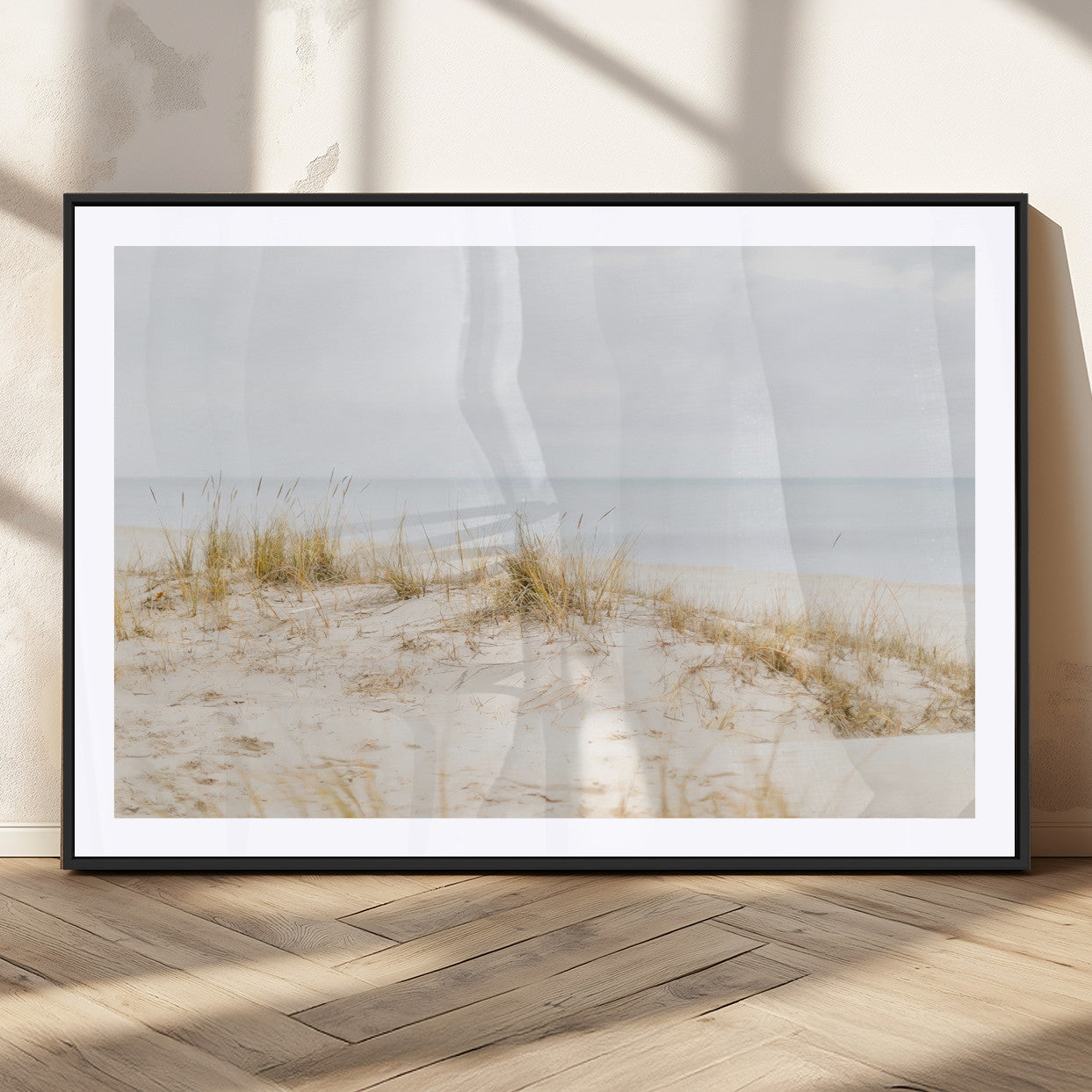 13146857-MGC-FP-36x24_Black-Beach Dunes Wall Art Canvas Print, Framed Soft Horizon Art Picture Print, Coastal Grass Perfect Minimalist Coastal Decor Artwork