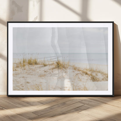 13146857-MGV-CV-36X24-Beach Dunes Wall Art Canvas Print, Framed Soft Horizon Art Picture Print, Coastal Grass Perfect Minimalist Coastal Decor Artwork
