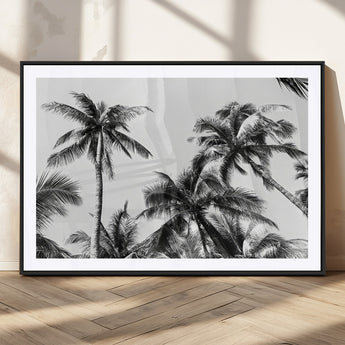 46641801-MGC-FP-36x24_Black-Palm Tree Wall Art Canvas Print, Framed Black White Tropics Art Picture Print, Monochrome Palms Perfect Modern Tropical Minimalist